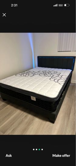 New Queen bed frame with mattress
