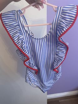 Cat And Jack Red White And Blue Bathing Suit Size 6/7