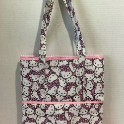 NEW HELLO KITTY PINK RIBBONS QUILTED HANDMADE SHOULDER TOTE BAG 