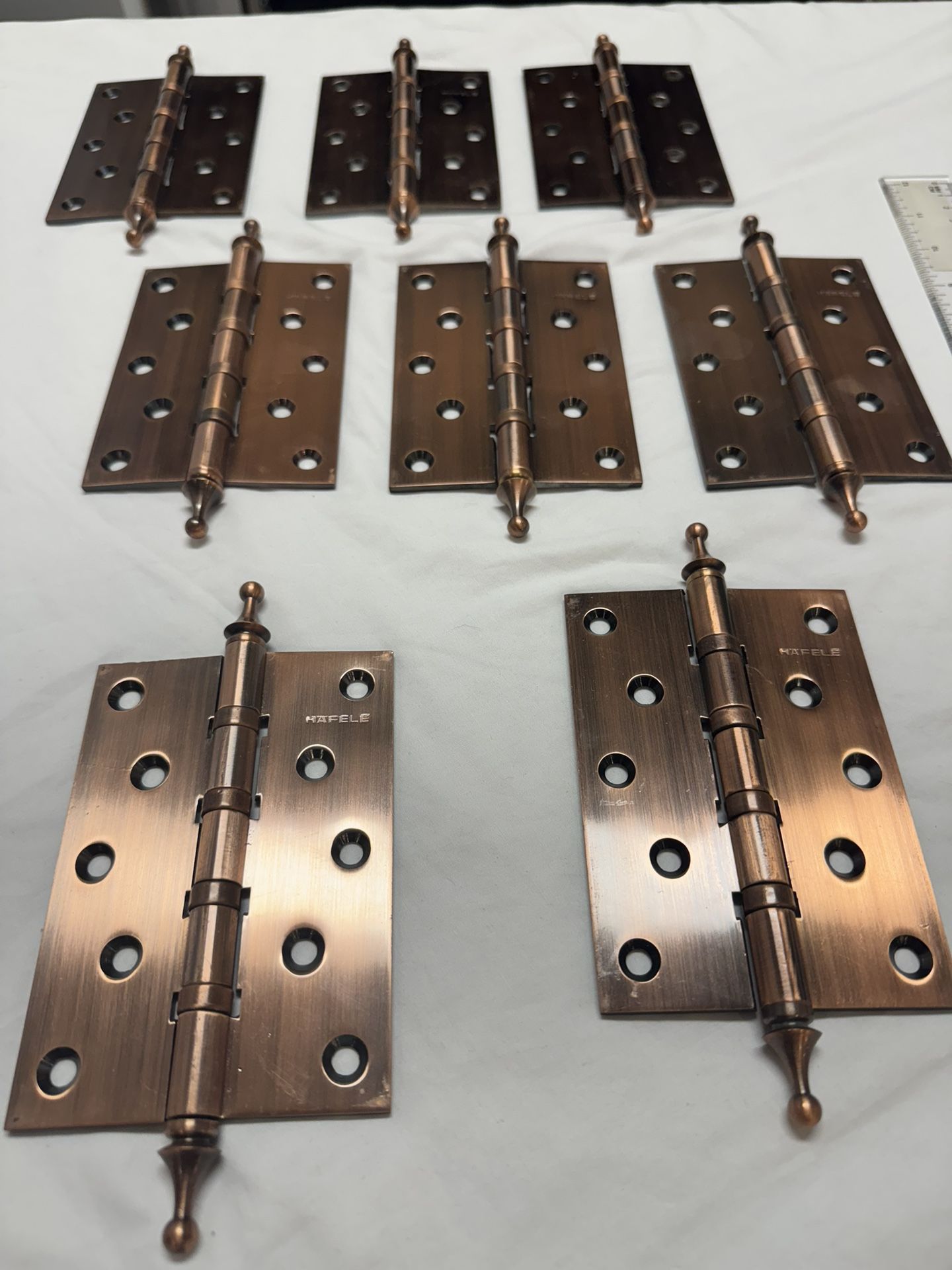 Häfele 5” x 3.5” Steeple Tip Door Hinges Copper Finish – Lot of 8 – Screws Not Included