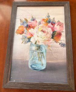 Framed Floral Mason Jar Wall Art Print