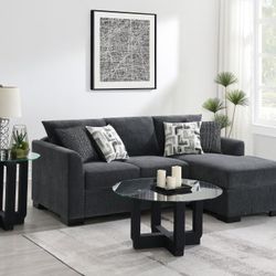 New Sleeper Sectional Sofa With Chaise In Dark Grey Fabric! 