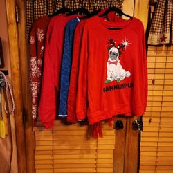 CHRISTMAS SWEATERS 3X  2X  XL PLUS A FREE MICKEY MOUSE PULL OVER 2X.