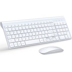 Wireless Keyboard and Mouse Ultra Slim Combo, TopMate 2.4G Silent Compact USB 2400DPI Mouse and Scissor Switch Keyboard Set with Cover