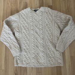 J.Crew Men’s 100% Lambs Wool Hand Knit Cable Knit Fisherman Sweater Size XLT
