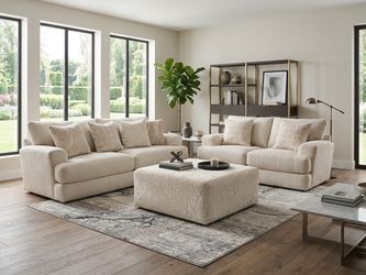 Super Comfy Beige Living Room Set – Sofa, Loveseat & Ottoman