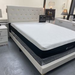 New Queen Bed Frame Dresser Mirror And 1 Nightstand Only No Mattress 