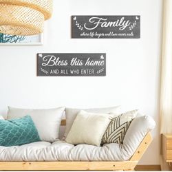 Wooden Family Signs Rustic Bless This Home Wall Decor Wood Family Decor Wall Art Farmhouse Entryway Sign Home Decoration for Bedroom Living Room Offic