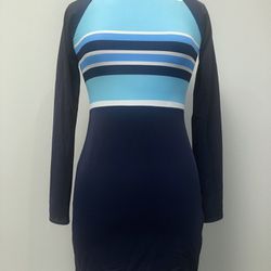 DKNY Navy Striped Swim Mini Dress Scuba Coverup Size XS