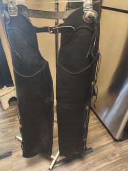 Medium Black Leather Motorcycle Chaps Ladies