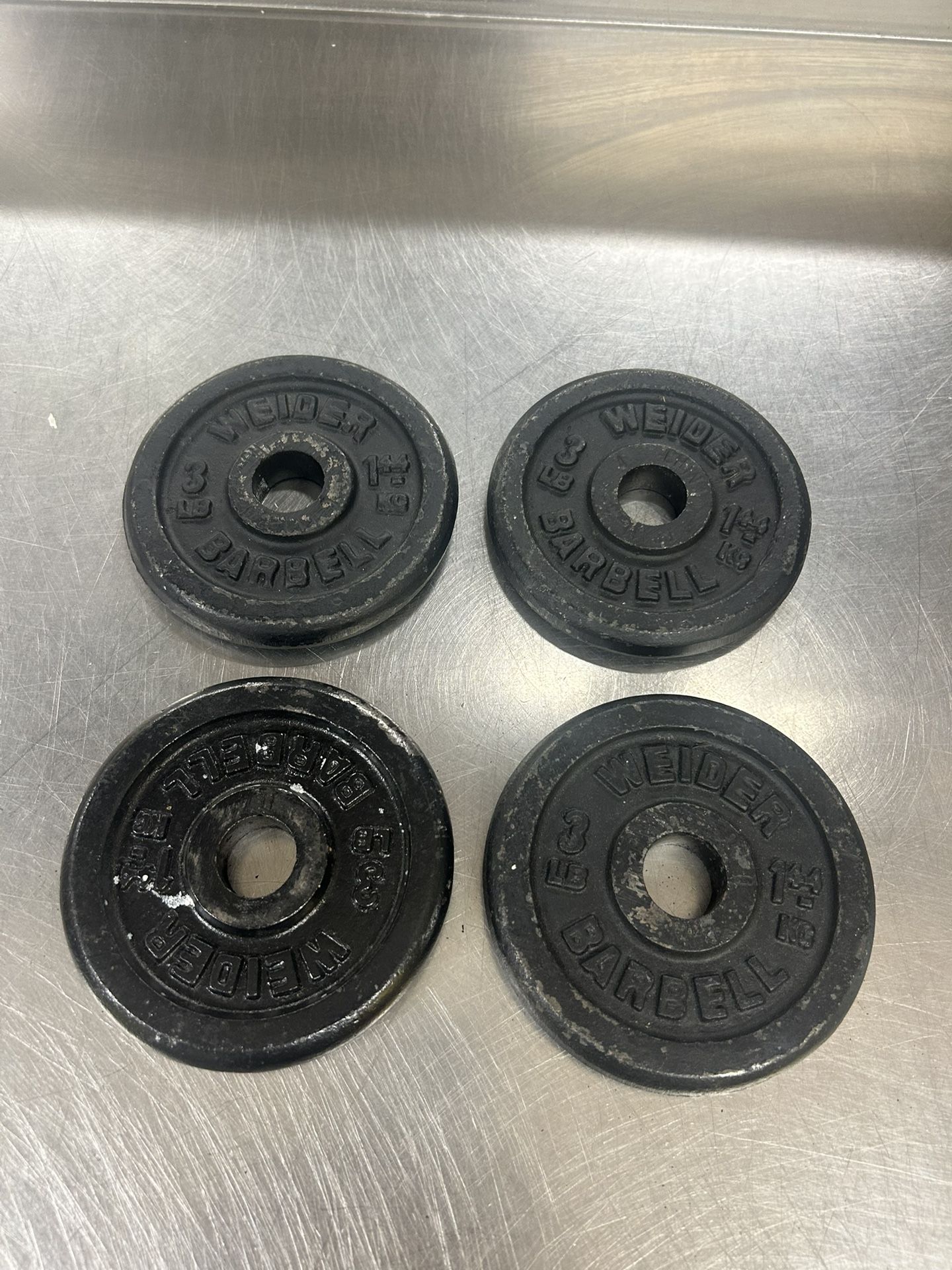 Weider Barbell ~ 3 LB.~ 1.4 KG Weight Plates 1" Hole ~ Set of 4 ~ 12lbs Total