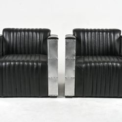 Aviator-Style Aluminum Clad Club Chairs