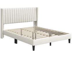 Upholstered Queen Bed Frame With Wing Side