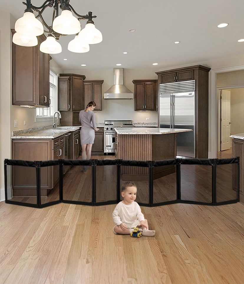  Extra Wide Baby Gate Playpen with Heat-Resistant Mesh,8 Panel Foldable Baby Fence,Indoor/Outdoor Safety Barrier,Dog Playpen & Fireplace Gate