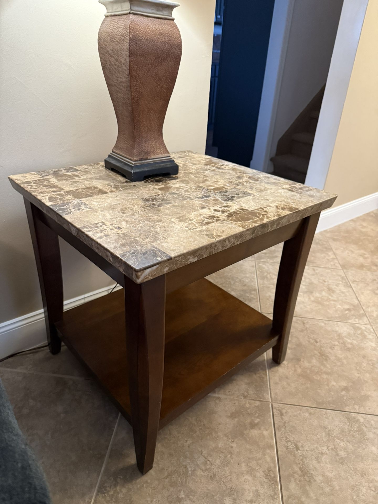 Marble And Solid Wood End table