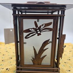 NWT Three Hands Corp Brushed Metal Candle Holder Dragonfly Lantern