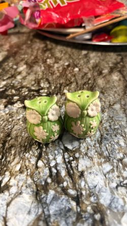 Green Ceramic Owl Salt and Pepper Shaker Set
