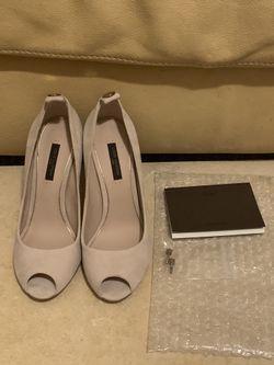 Louis Vuitton Pumps Women Beiges Suede High Heels Leather Calf Skin Open Toe