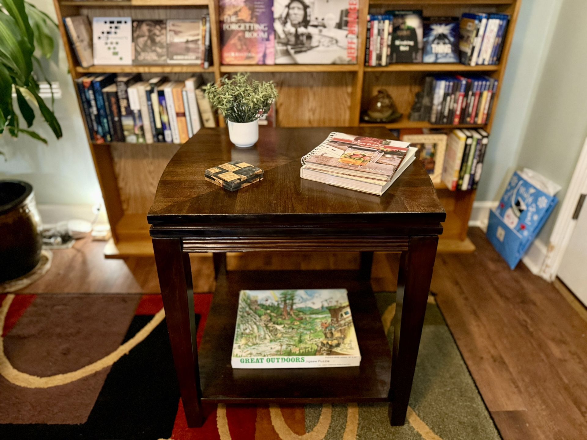 Elegant Dark Wood Side Table with Lower Shelf