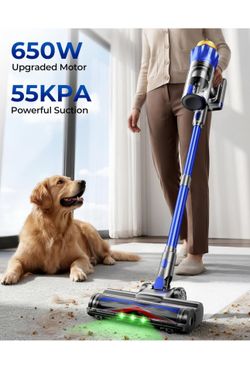 Cordless Vacuum Cleaner, 650W 55KPa Powerful Suction, 70Mins Self-Standing Stick Vacuum with Anti-Tangle Brush, Touch Screen & 1.8L Dust Cup, Vacuum C