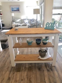 Kitchen Island - Table With Space For Seating - Solid Wood Construction - Butcher Block Top - Customizable