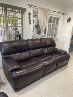 Brown Leather Couch w/ Electric Recliner