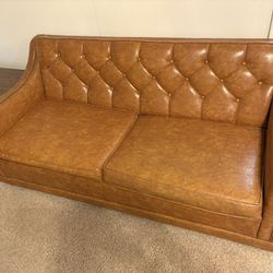 Vintage Brown Faux Leather Sofa Bed