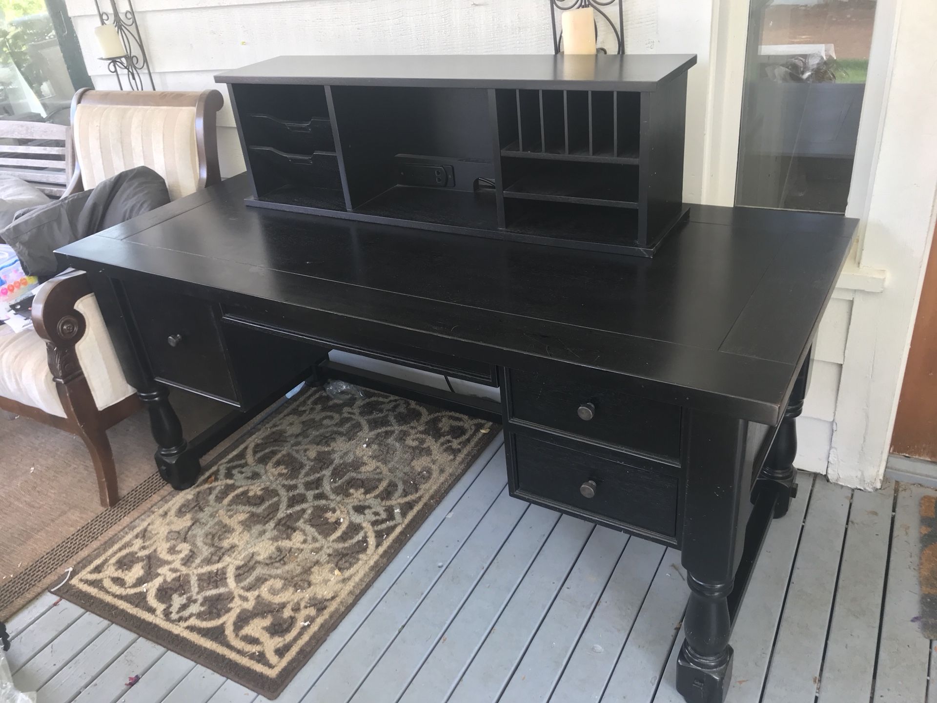 Pottery Barn Aris Large Black Desk with Tech Hutch for Sale in Kirkland