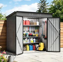 new in box6 x 4 FT Storage Shed, Metal Sheds & Outdoor Storage with Sloping Roof and Lockable Door, Outdoor Shed for Backyard Garden Patio and Lawn,Gr