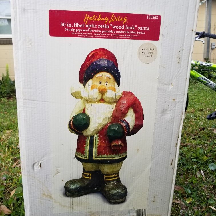 $40 ech. 30 in Fiber optic resin "wood look" Santa and Moose