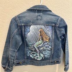 Girls Hand Painted Little Mermaid Denim Jacket Size 8