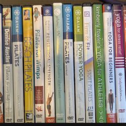 25 Workout DVD’s 16 Pilate/ Yoga & 9 Regular Wko DVD’s ! All New Condition! 