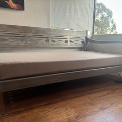 Antique Gray Wood Indonesian Daybed Frame with Memory Foam Mattress
