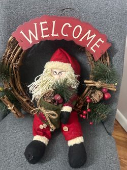 Christmas Santa Welcome Grapevine Wreath