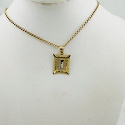 ❤️ 10k gold initial J pendant and necklace   Baby Initial J nugget style   ❤️ Cadena Y Dije Oro Bebé 