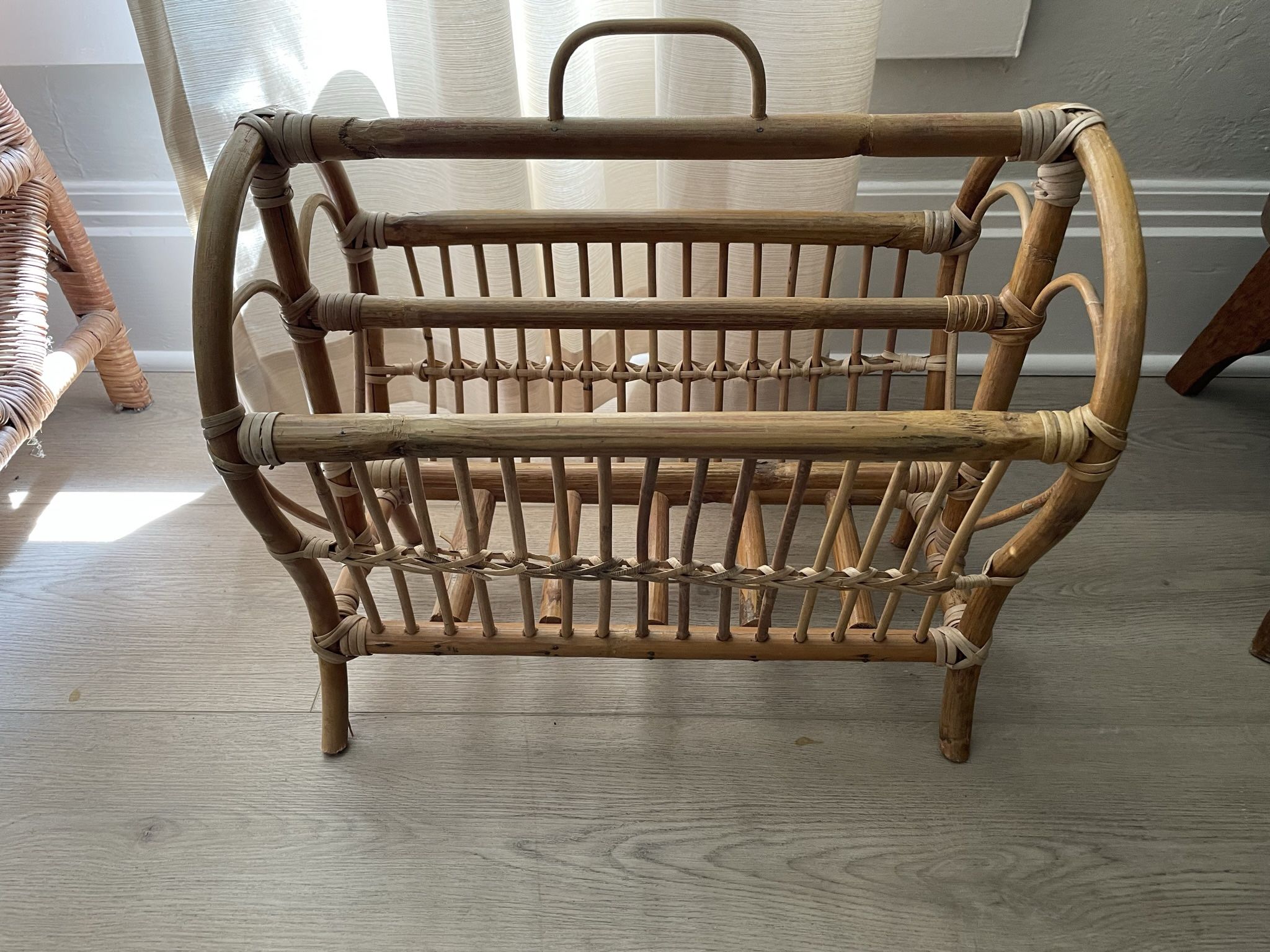 Rattan Magazine Rack / Wooden / Wicker / Boho / Cottagecore / Modern 