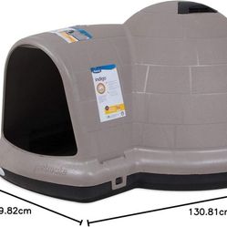 Petmate Dog House Outdoor Weatherproof - Indigo Igloo Dog House, 90% Recycled, Made in USA, for Large Dogs 90 to 125 pounds, TAUPE/BLACK