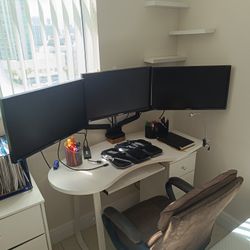 Computer Office White Desk With Keyboard Pullout Space