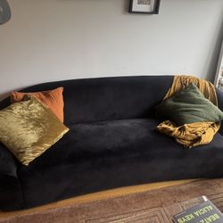 91” Black Velvet Sofa