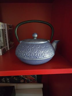 Blue Floral Cast Iron Teapot