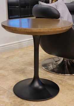 Arhaus Serena Side Table Liquor Plant / Sofa Side Brass Warm Oak Top Black Base