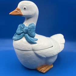 Vtg 1984 DCJ Mother Goose Ceramic Cookie Jar Blue Ribbon CottageCore Country