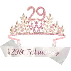 29th Birthday Princess Tiara and Sash in Rosegold and Pink Rhinestones