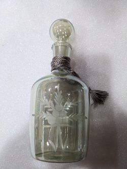 Glass Etched Bottle With Stopper. 