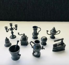 Vintage Dutch Oosterbeek Pewter Miniatures Set Of 9 By FOCA