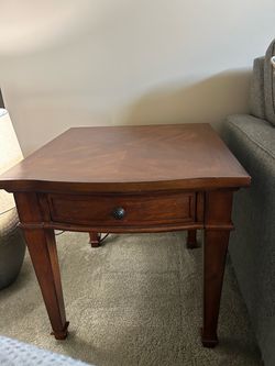 Wood rectangular end with drawer and oval table a