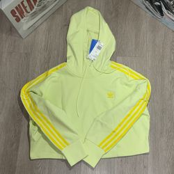 New Womens Adidas Originals Cropped Hoodie Sweatshirt sz M, L, XL Ice Yellow FK0478
