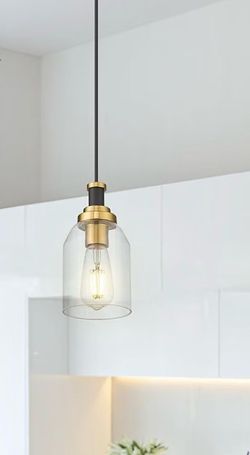 Gold Pendant Light Glass Hanging Light Clear Glass Shade Black and Gold Finish for Kitchen Dining Room zeyu Modern