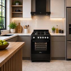 Premium Levella 24" Freestanding Gas Range With 4 Sabaf Burners & 2.7 Cu. Ft. Single Oven, Black (PGS2447FB)