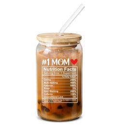 NewEleven #1 MOM ❤️ - 16 Oz Coffee Glass (NO STRAW)